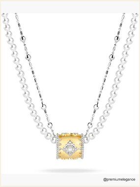 Layered Pearl Necklace with Clover Pendant Sterling Silver Dainty Trendy